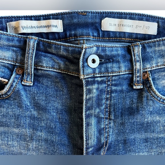 PILCRO x Anthropologie Slim Straight Blue Jeans Sz 27 Distressed Stretch Denim - Picture 2 of 9